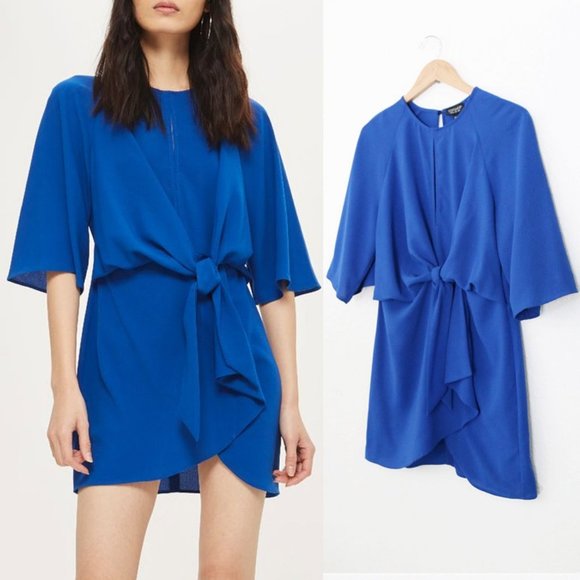 Topshop Dresses & Skirts - Topshop Dress Wide Half Sleeves Knot Tie Front Cobalt Royal Blue Mini Dress US 8
